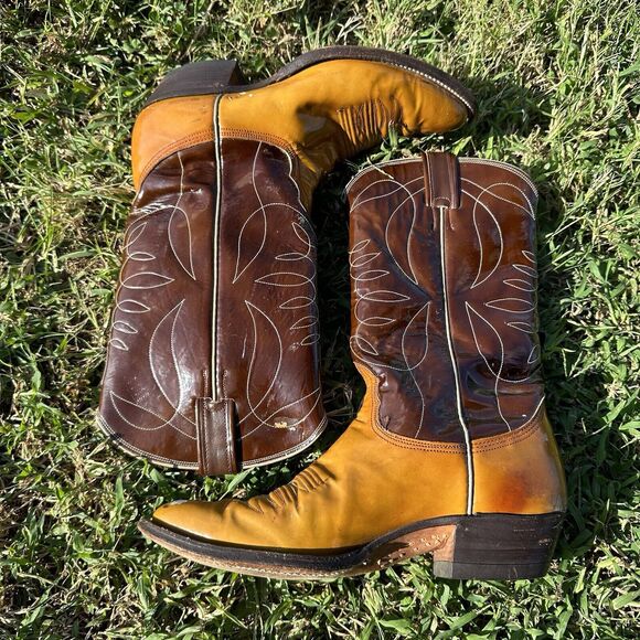Rare Nocona Justin Patent Leather Cowboy Boots Mens 9.5 D Glossy Brown Tan‎ main image 11